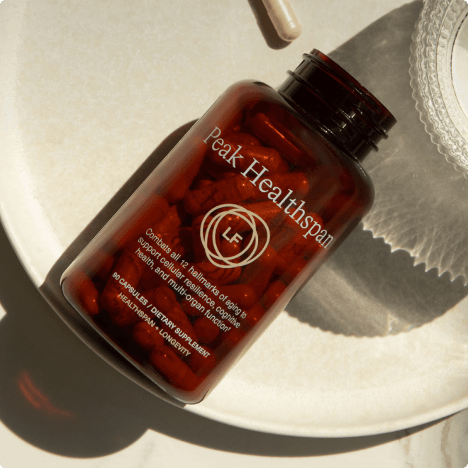 bottle of Peak Healthspan